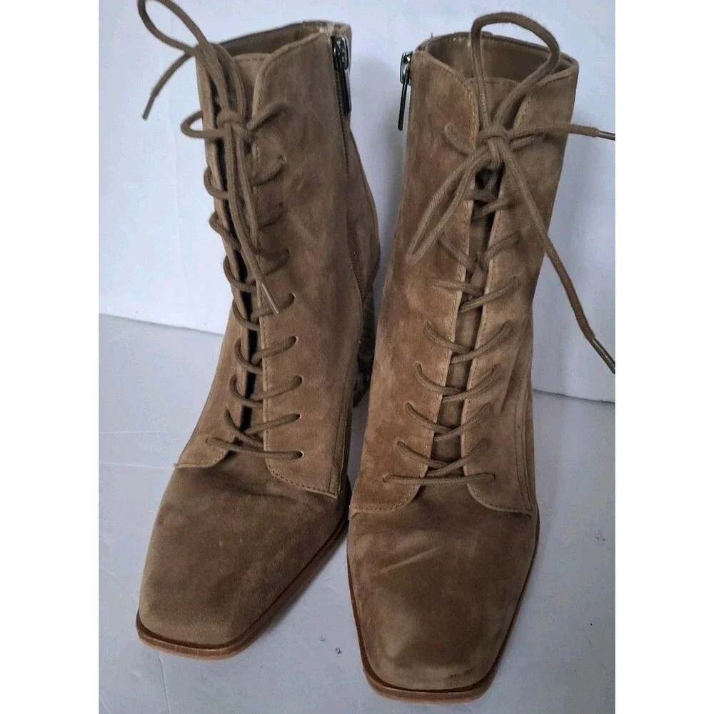 Vince Camuto Dreveri Suede Lace Up Ankle Boots Size 11 Snakeskin Heel Brown
